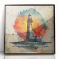 Framed acrylic wall art featuring a stunning lighthouse design, set against a calming seascape. The artwork is presented in a sleek black frame, enhancing its modern aesthetic and making it a perfect decorative piece for coastal-themed interiors.