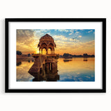 Extra large abstract art print featuring a colorful, textured depiction of an Indian landscape on a framed canvas.