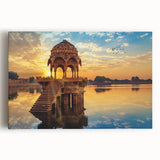 Large black and white stretched canvas of an Indian cityscape, ideal for kitchen wall art.