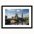 Colorful abstract art print of London scenery in vibrant hues on a large textured canvas, ideal for living room decor.