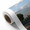 Art Deco poster of London skyline in pastel shades on rolled canvas, ideal for nursery wall art.