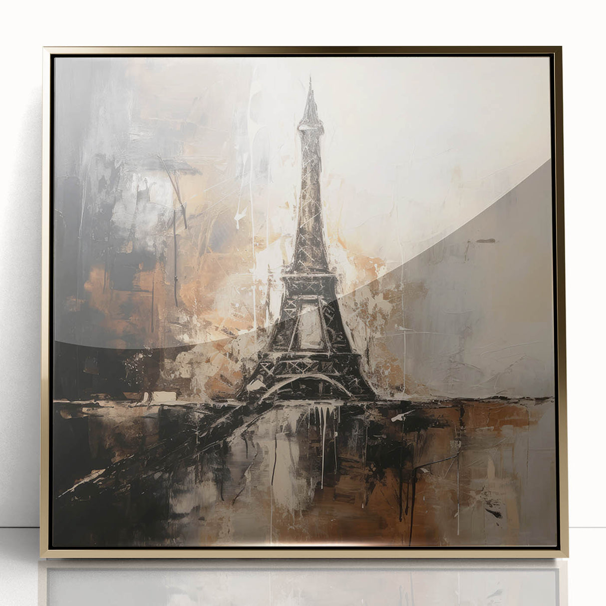 Art deco poster of Paris skyline with muted gold and black tones on framed acrylic, suitable for modern art wall decor.