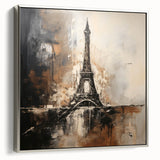 Landscape art painting of Paris with colorful art in vintage poster style on a black framed canvas.