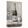 Large abstract wall art on acrylic glass featuring cool blue and white winter motifs.