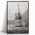 Large abstract wall art featuring swirling winter motifs in cool blue and white tones, framed in black acrylic.