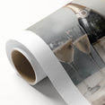 Art Deco poster of a winter scene on rolled canvas, featuring muted blue and white tones, ideal for nursery wall art.