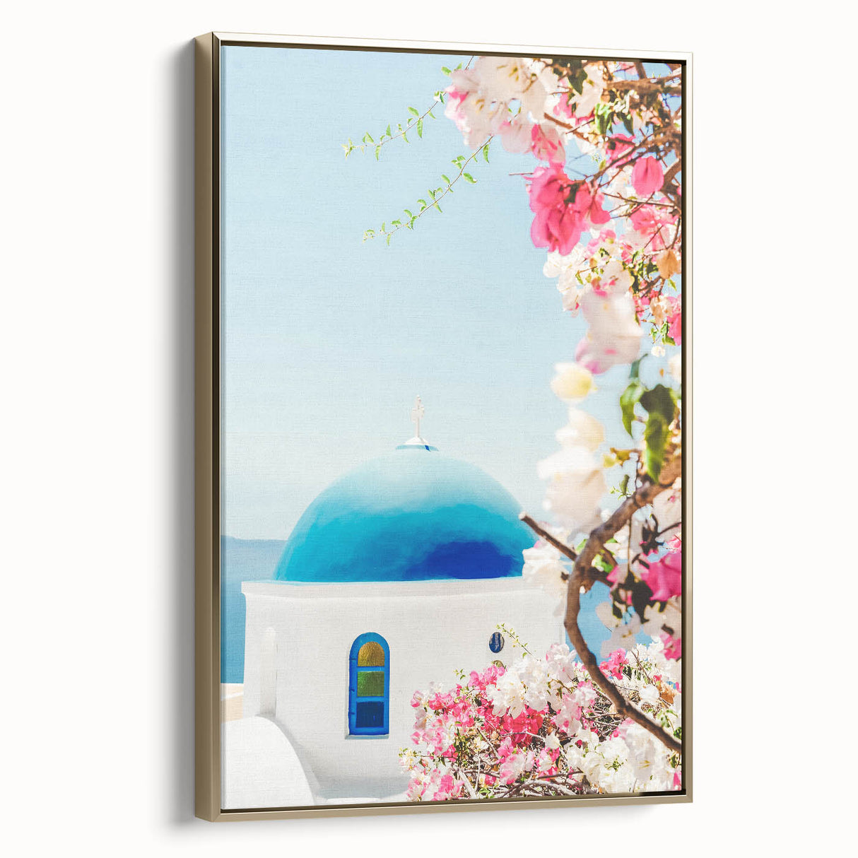 Framed canvas featuring a vintage poster-style landscape painting with muted earth tones, ideal for bedroom wall art.