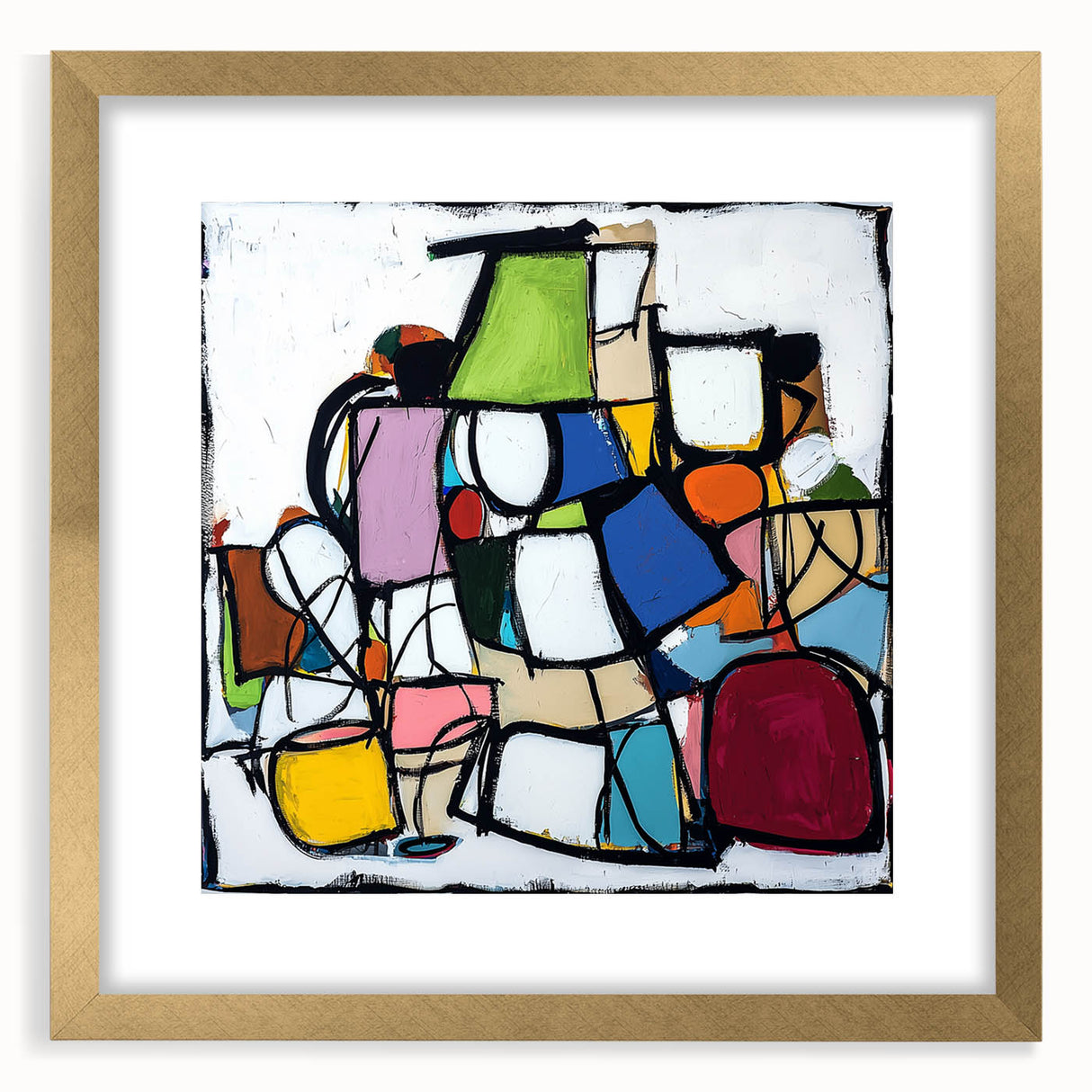 Abstract geometric frame in gold with a matte finish, showcasing a modern design ideal for contemporary decor. Perfect for enhancing wall aesthetics in living spaces or offices.