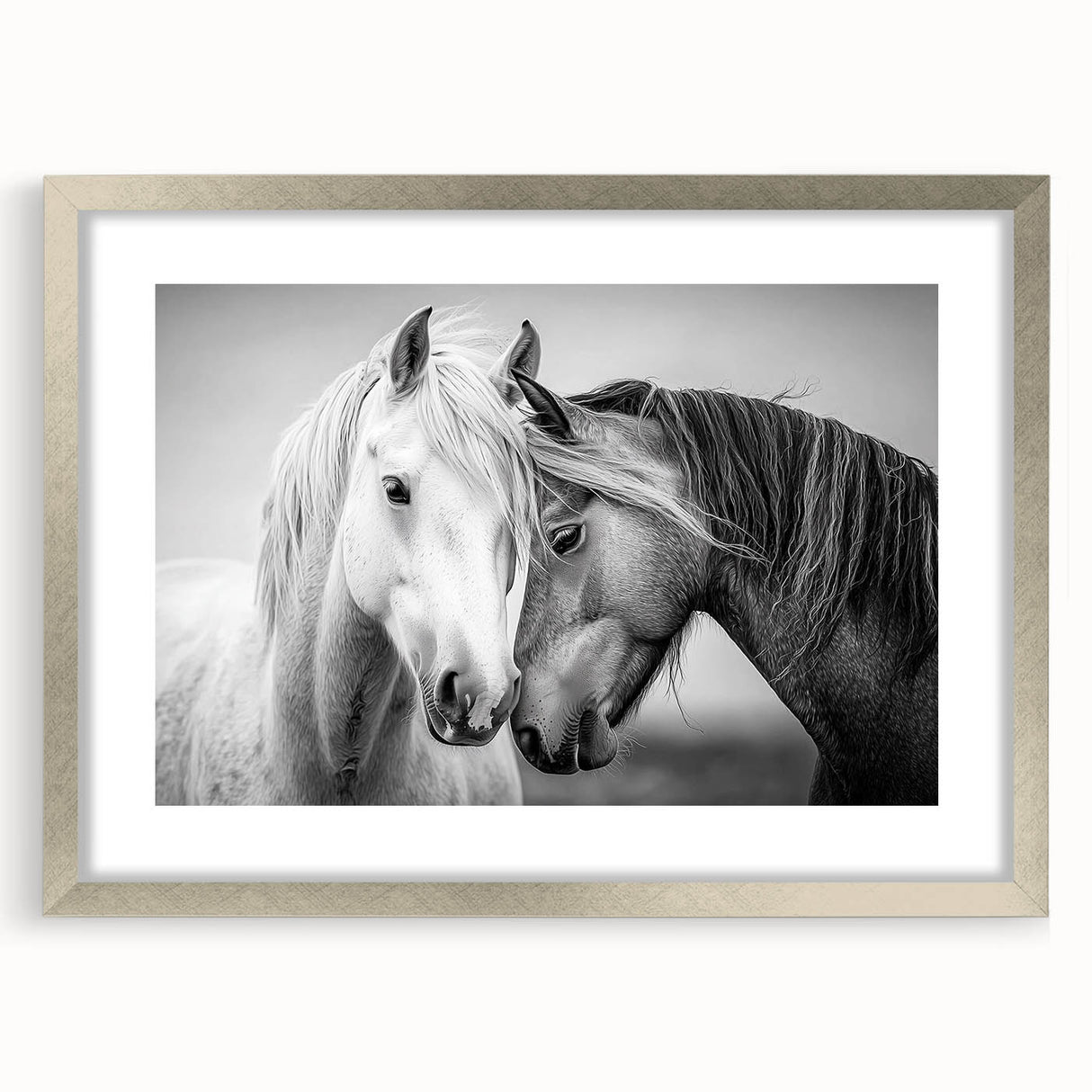 Framed animal artwork with a silver mat, showcasing a detailed front view of various wildlife, ideal for enhancing home decor and nature-themed interiors.