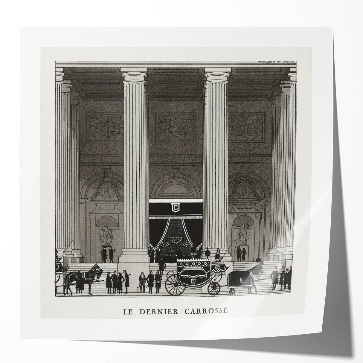 Elegant Art Deco Wall Art – Monochrome Architectural Carriage Scene