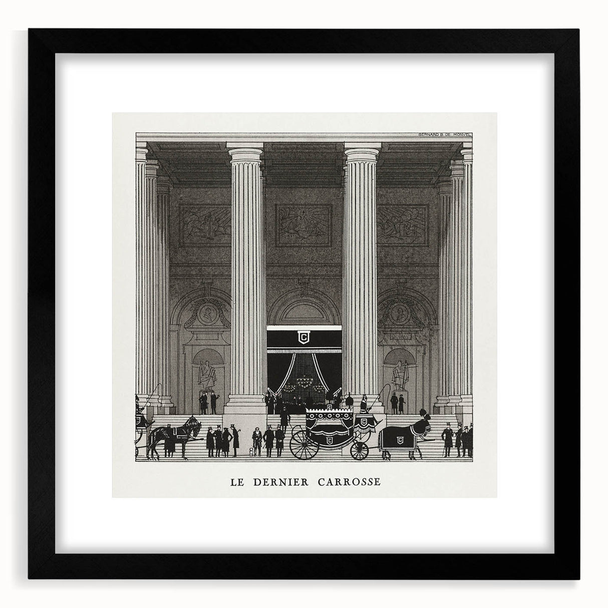 Elegant Art Deco Wall Art – Monochrome Architectural Carriage Scene