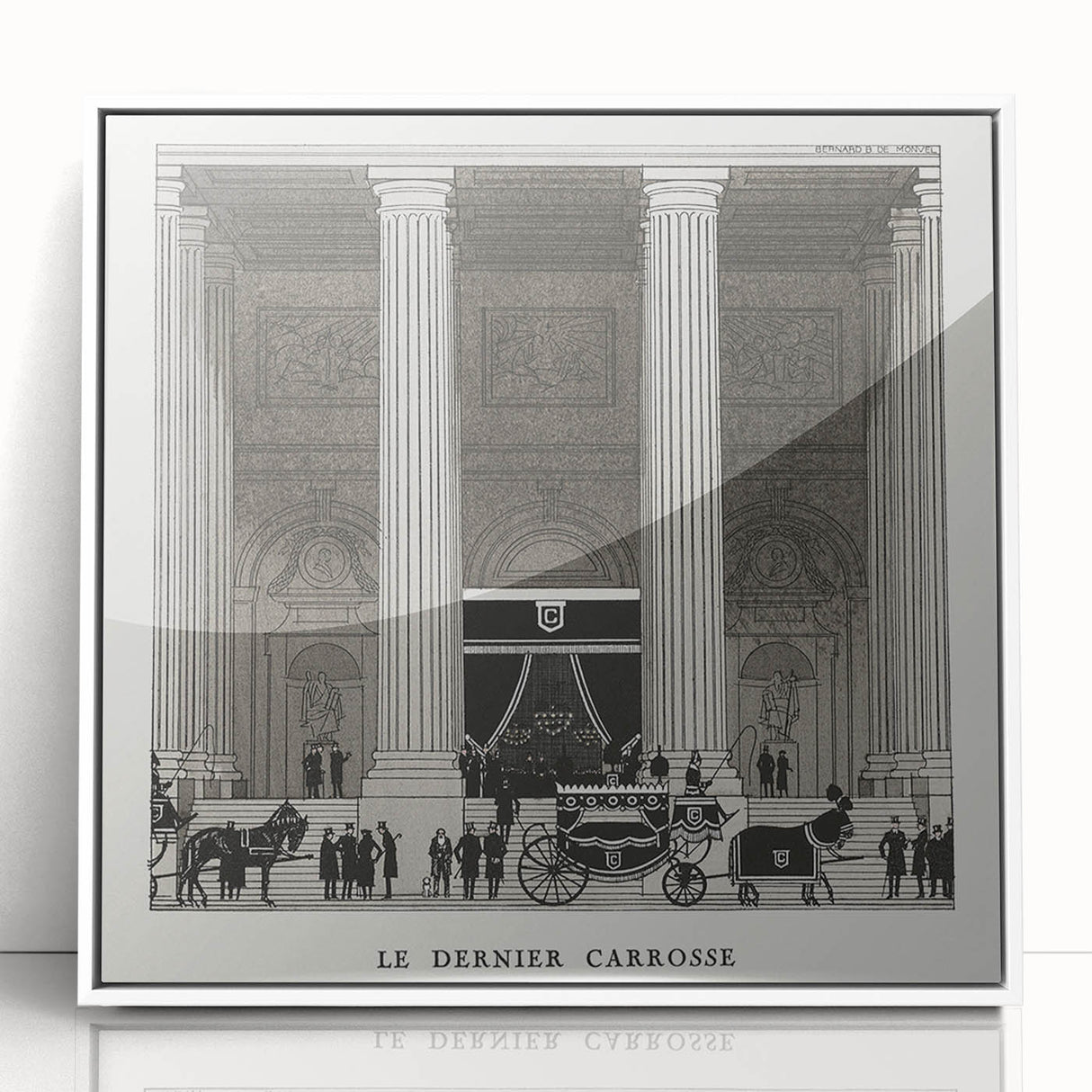 Elegant Art Deco Wall Art – Monochrome Architectural Carriage Scene