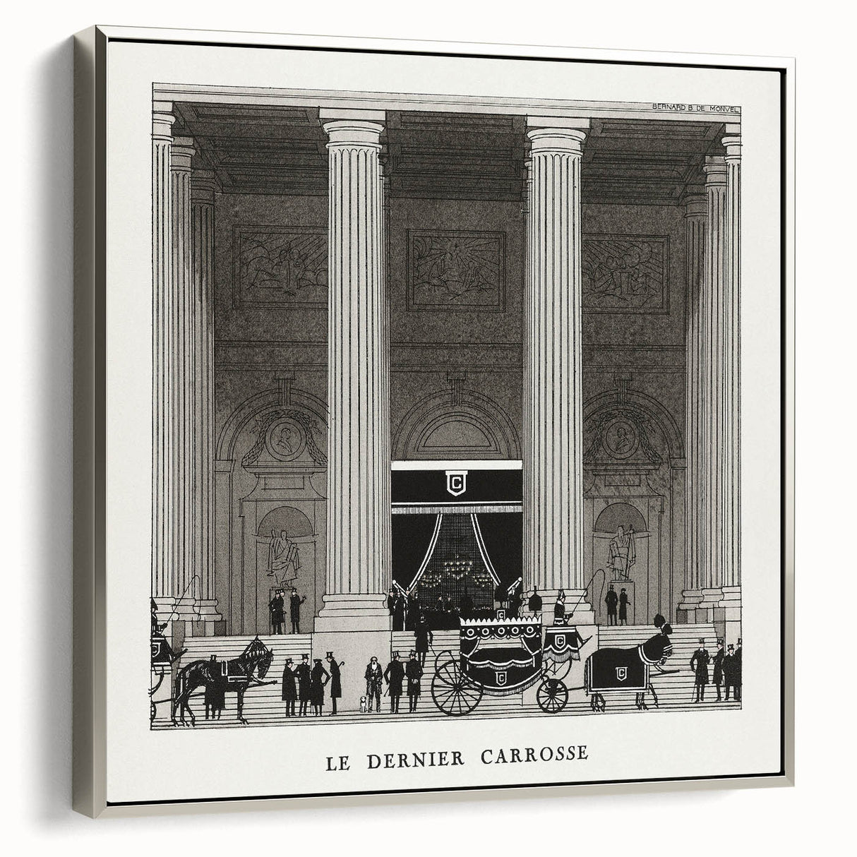 Elegant Art Deco Wall Art – Monochrome Architectural Carriage Scene