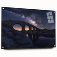 Acrylic glass landscape bridge design showcasing intricate details and vibrant colors, positioned in a side view with visible pins, perfect for modern decor.