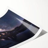 Landscape bridge rolled print showcasing a serene river scene with lush greenery and a vibrant sunset, elegantly packaged in a protective cardboard tube for safe delivery. Ideal for home decor or art enthusiasts seeking nature-inspired artwork.
