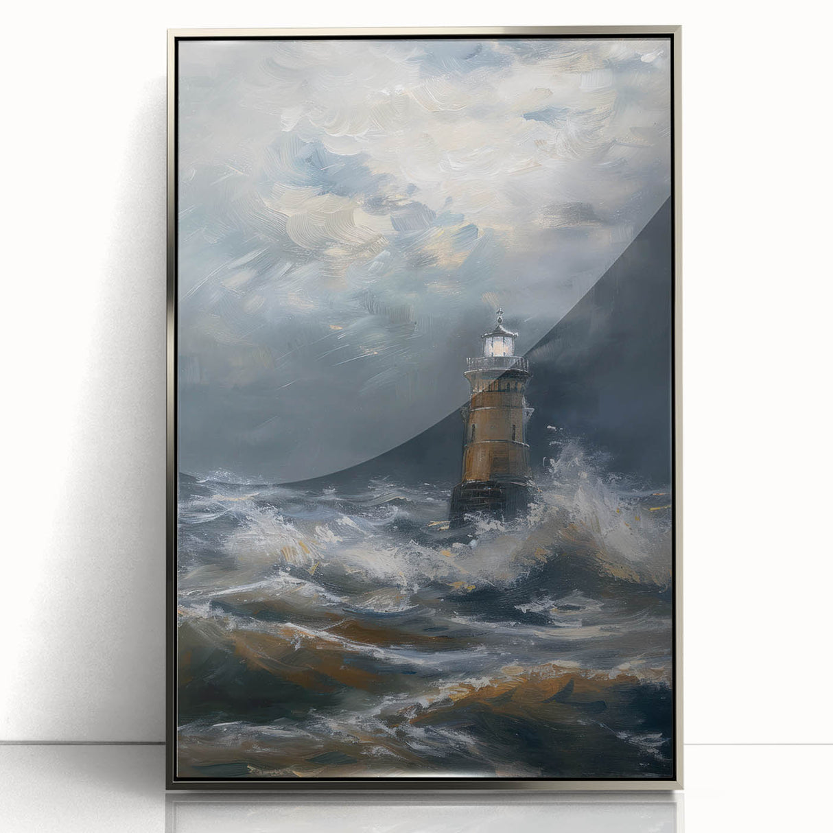 Framed acrylic landscape artwork in silver frame, showcasing a vibrant sunset over rolling hills, enhancing modern home decor with its stunning colors and depth.