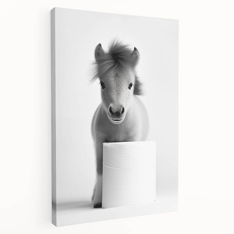 Adorable Pony Bathroom Wall Art - Modern Black and White Decor