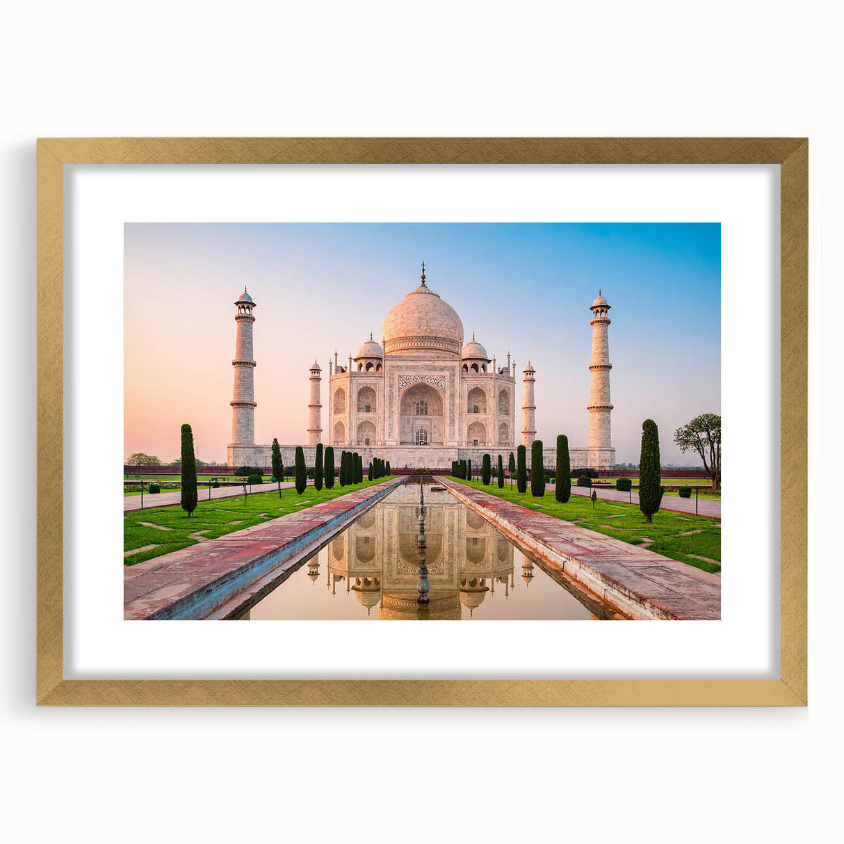 Extra large framed wall art depicting an abstract scenery of India in textured gold and earth tones.