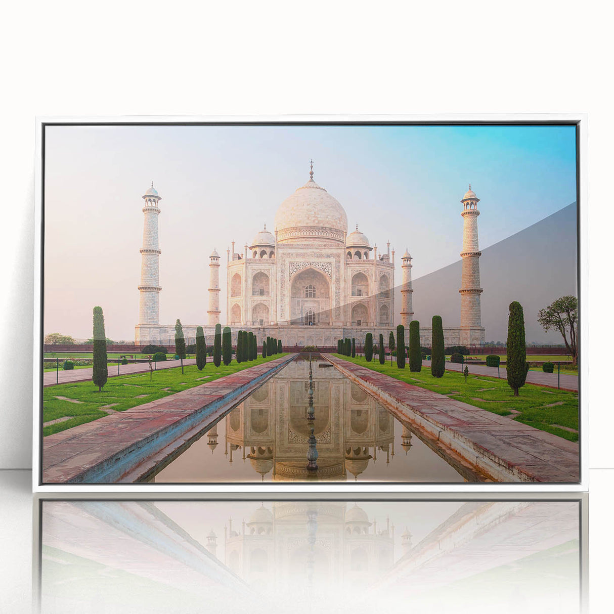 Acrylic print of an art deco style Indian scenery in muted earth tones, ideal for modern art wall decor in a nursery.