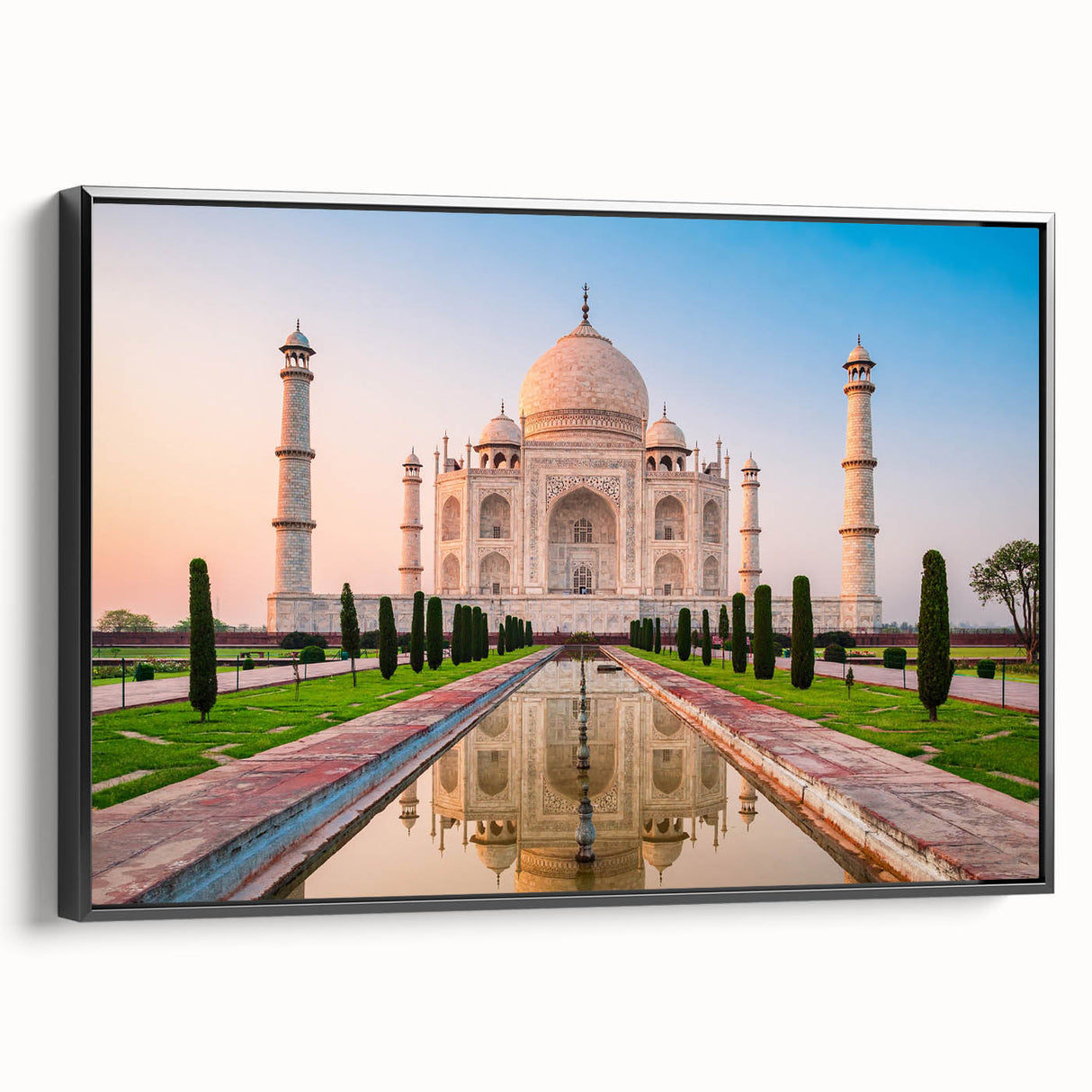 Black and white framed canvas depicting a vintage Indian landscape, ideal for bedroom wall art.