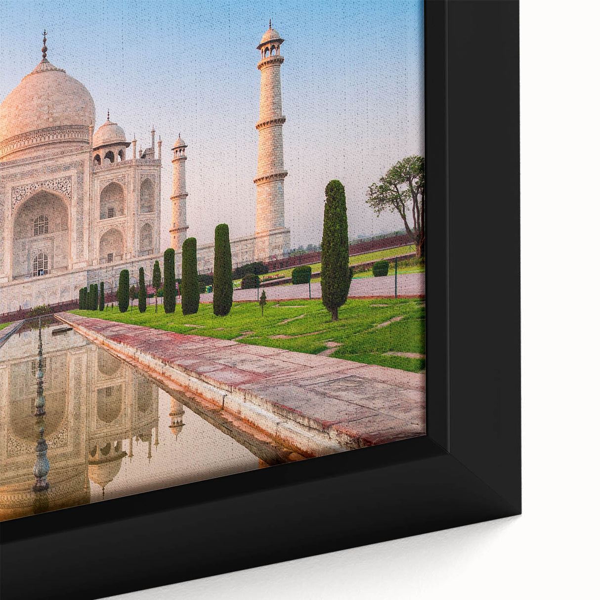 Extra large framed canvas featuring a textured, colorful Indian scenery in black and other vibrant hues.