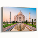 Framed canvas featuring a colorful landscape art painting of an Indian scenery in vintage poster style.