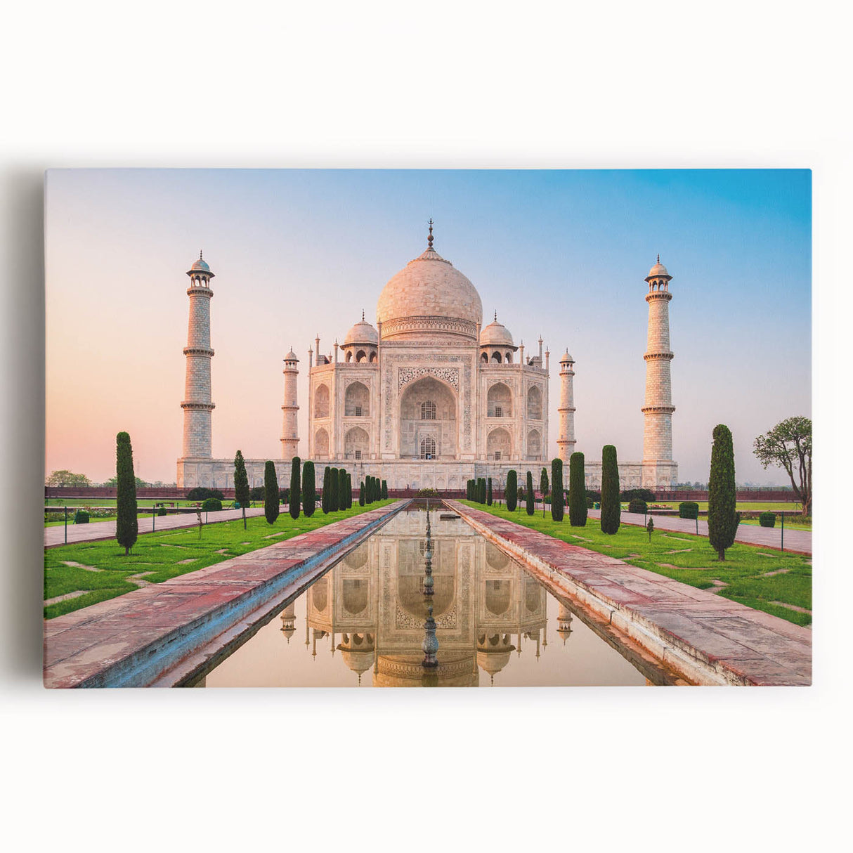 Large black and white stretched canvas of a serene Indian landscape, ideal for kitchen art.