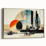 Framed canvas featuring a vintage-style London landscape in black and gold tones, ideal for bedroom wall art.