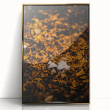 Mid-century modernist large art print depicting an autumn scene, with vibrant orange and brown tones on framed acrylic.