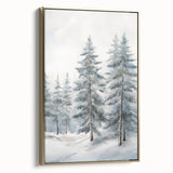 Framed canvas featuring a winter landscape in muted grays and whites, ideal for bedroom wall art.