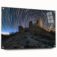 Acrylic glass artwork showcasing a vibrant landscape with a castle, presented in a side view, highlighting intricate details and sturdy installation pins for easy display. Perfect for enhancing home decor with a touch of elegance and color.
