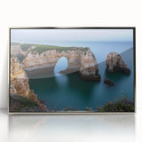 Framed acrylic landscape artwork depicting dramatic cliffs under a vibrant sunset, showcasing rich colors and fine details, perfect for home decor enthusiasts.