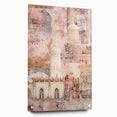 Abstract architectural wall art displayed in a side view, featuring vibrant colors and geometric shapes, mounted with decorative pins on acrylic glass. Perfect for modern home decor.