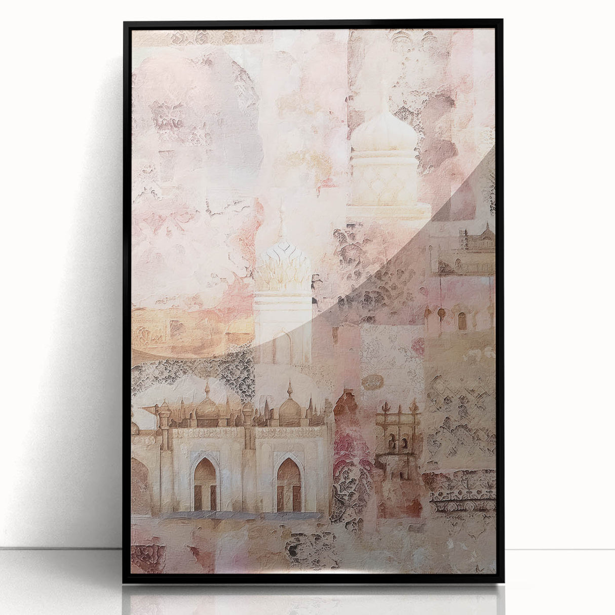 Framed abstract architecture wall art featuring bold black lines and geometric shapes, designed to enhance modern interiors with artistic flair.