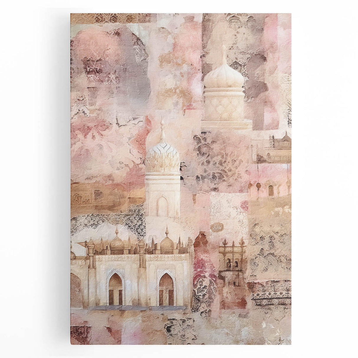 Abstract architecture wall art on stretched canvas, showcasing geometric shapes and vibrant colors, perfect for modern home decor and artistic interiors.