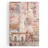 Abstract architecture wall art on stretched canvas, showcasing geometric shapes and vibrant colors, perfect for modern home decor and artistic interiors.