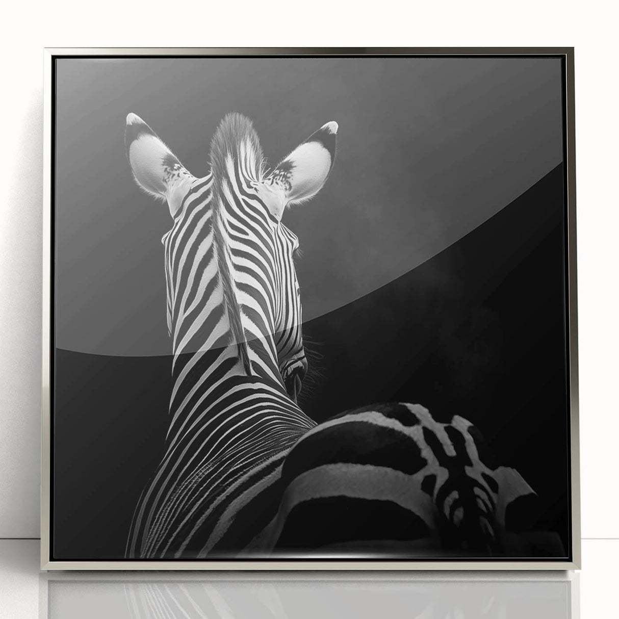 Framed acrylic artwork featuring a silver-colored animal design, showcasing intricate details and vibrant colors, ideal for modern home decor.