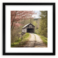 Extra large abstract art print of a colorful, textured bridge scene on a black framed canvas, ideal for living room decor.