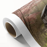 Art deco style poster featuring a covered bridge, rendered in soft pastel colors on rolled canvas.