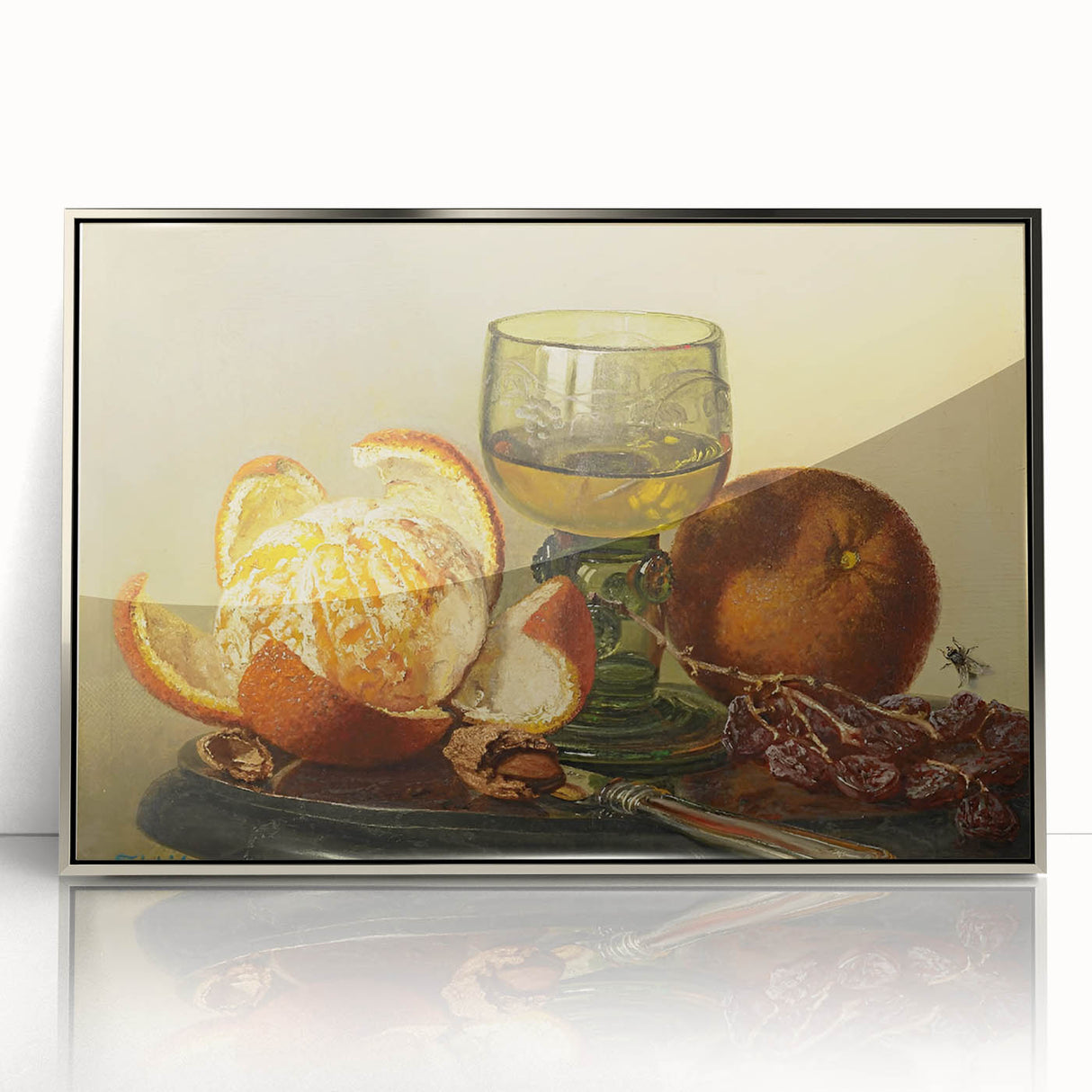 Large acrylic print of mid-century modernist food and drinks, in muted pastel shades, ideal for modern kitchen decor.