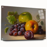 Acrylic print of large abstract fruits in vibrant colors, ideal for dining room or bedroom wall decor.