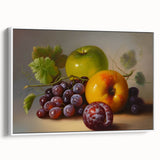Extra large vintage poster art of colorful fruits on a black background, framed canvas, suitable for living room decor.