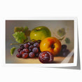 Extra large rolled print featuring an assortment of vibrant fruits on a stark white background.