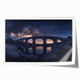 Landscape bridge design on a rolled print, showcasing vibrant colors and intricate details, packaged securely in a cardboard tube for easy transport and display.