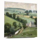 Landscape wall art depicting a serene countryside scene, framed in acrylic glass, showcasing vibrant colors and fine details, perfect for home decor.