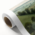 Landscape countryside wall art on rolled canvas, showcasing vibrant green fields and a serene blue sky, perfect for home decor and artistic ambiance.