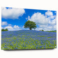 Acrylic glass landscape art piece showcasing vibrant fields with intricate details, displayed in a side view. Features elegant pins for secure mounting, enhancing home decor.