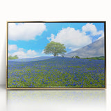 Framed acrylic artwork showcasing vibrant golden fields landscape, elegantly presented for home decor, emphasizing natural beauty and tranquility.