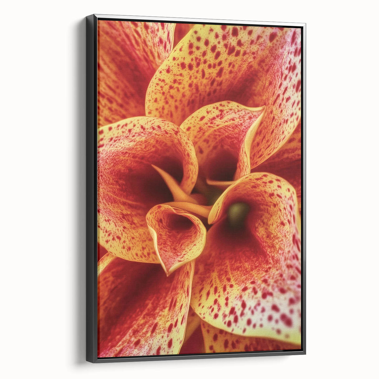 Black and white framed canvas of a vintage-style floral landscape, ideal for bedroom wall art.