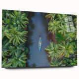 Large abstract wall art of a serene Indian landscape in muted earth tones on acrylic glass.